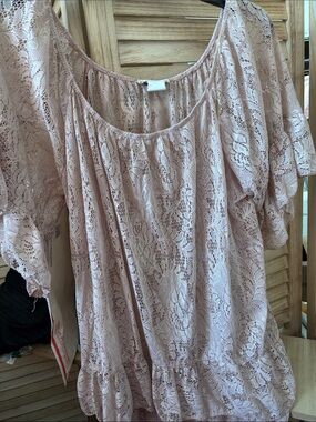 Pretty Good Dusty Pink Lace Peasant Blouse Large